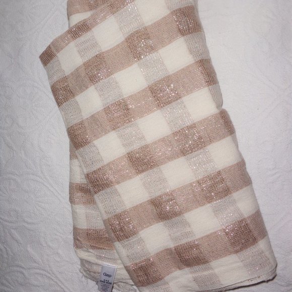 3/$36 Gap plaid scarf w/ fringe (neutral metallic) - Picture 2 of 2